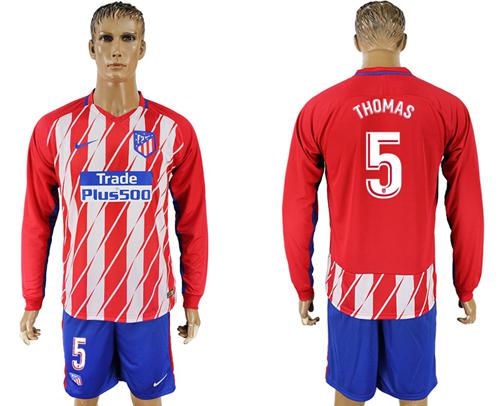 Atletico Madrid #5 Thomas Home Long Sleeves Soccer Club Jersey